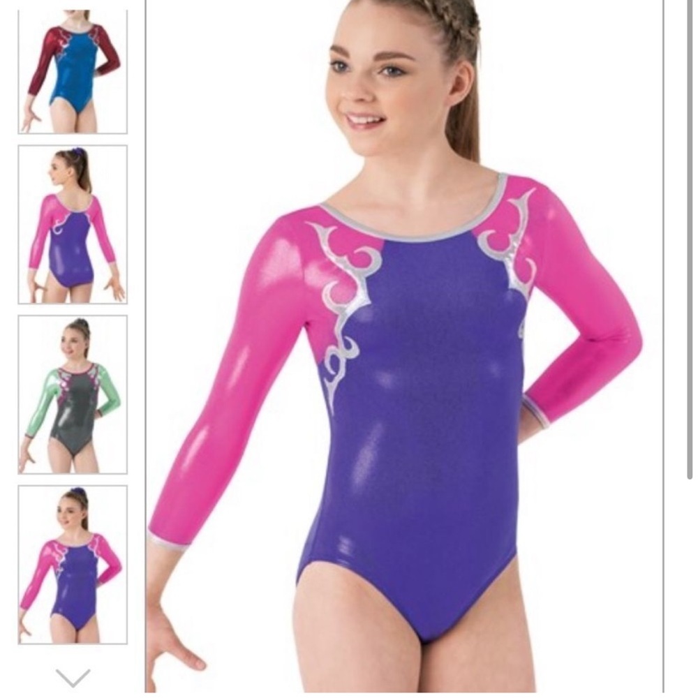 MID-SLEEVE SWIRL LEOTARD Purple and Pink Leotard with Silver Accents